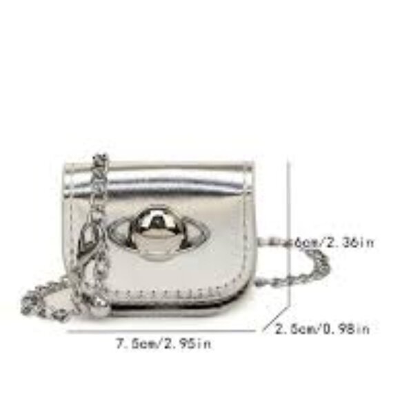 Mini Glossy Silver Patent Leather Crossbody Bag – W/Saturn Planet Detail - Picture 5 of 6
